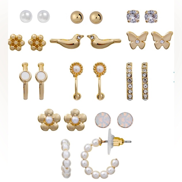 Lc Lauren Conrad Nature Stud Hoop Earring Set - 12 Pairs 21$